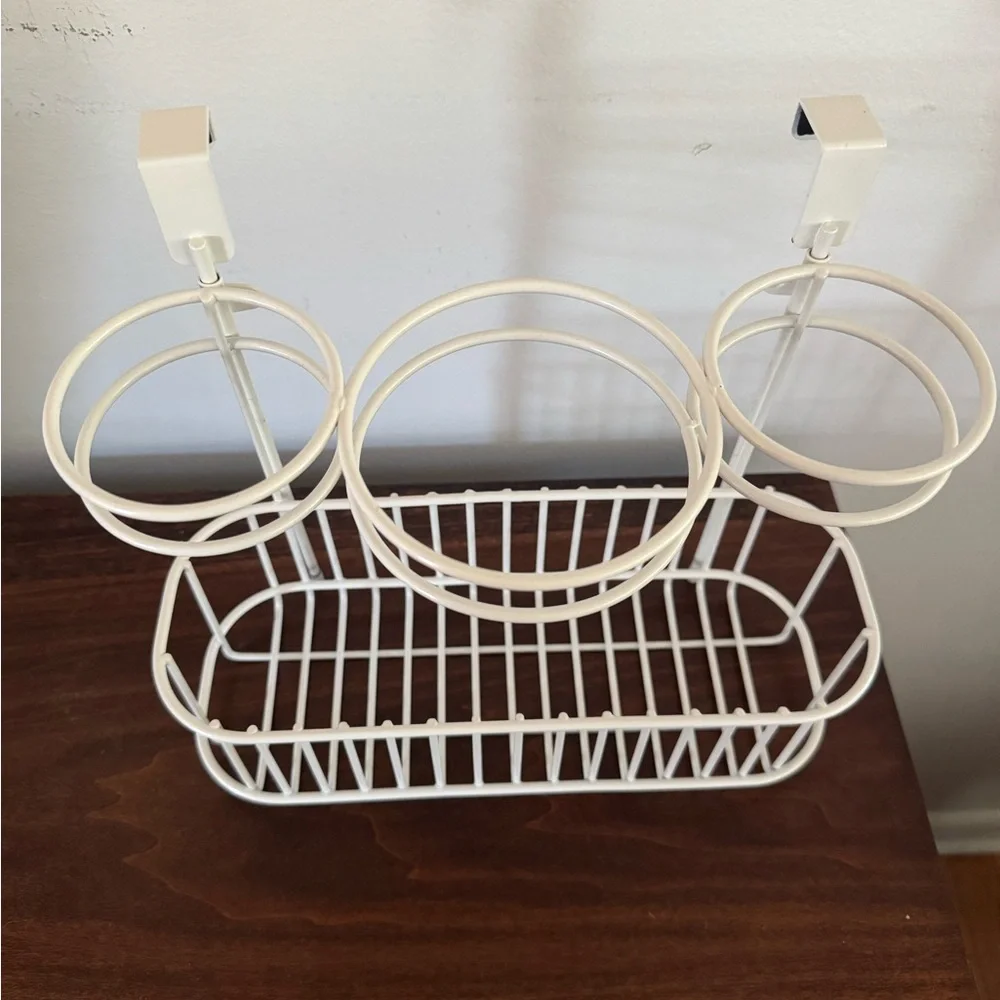 White metal cabinet hanging organizer